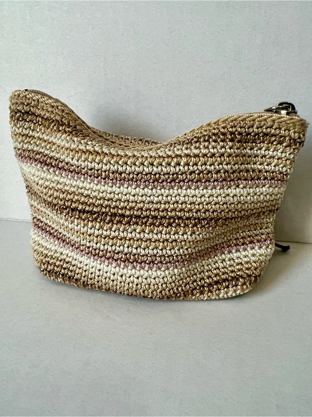 The Sak Beige and Cream Crocheted Cosmetic Pouch with Charm